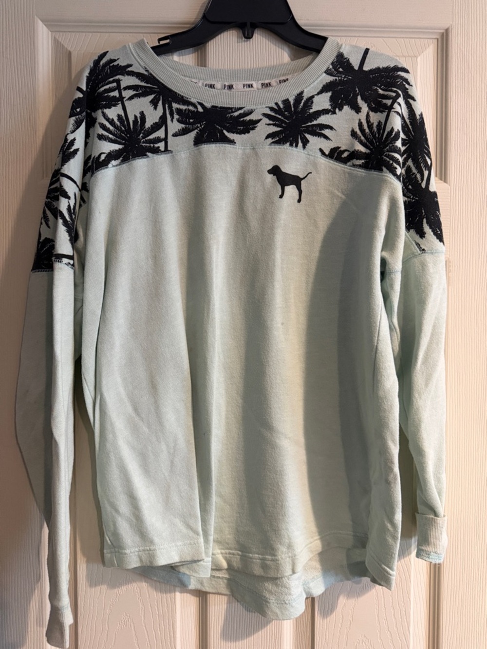 PINK Victoria's Secret Light Mint Palm-Print Pullover - Picture 1 of 2